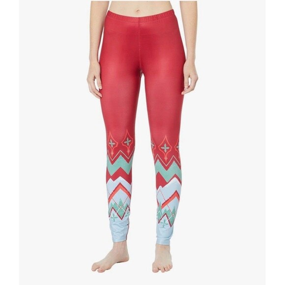 NWT Hot Chillys Micro Elite Chamois Leggings Frost Flower Red Women’s Large New - Picture 1 of 13